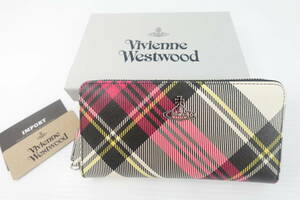 2407601-004 美品 VivienneWestwood ヴィヴィアンウエストウッド チェック柄 長財布 ラウンドファスナー 箱付