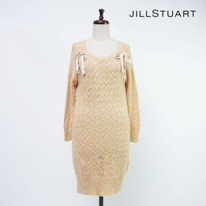 JILLSTUART ジルスチュアート リネン混 レースアップ メランジニットワンピース 長袖 レディース ベージュ系 サイズFR*RC235