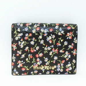 【送料無料】 未使用品 ミュウミュウ MIUMIU 二つ折り財布 ブラック マドラスフラワー
