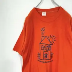 希少　80s vintage コラボ　マクドナルド　フラワー　Tシャツ　オレンジ