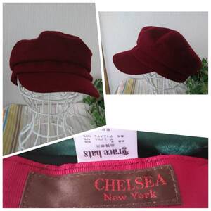 ☆CHELSEA NEW YORK☆grace hats☆エンジ系☆ワークキャップ☆ウール混☆約57.5cm☆