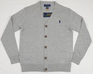 ●【定番】POLO RALPH LAURENラルフローレンコットンニットカーディガン(US-CHILD-M(150-72),グレー)新品