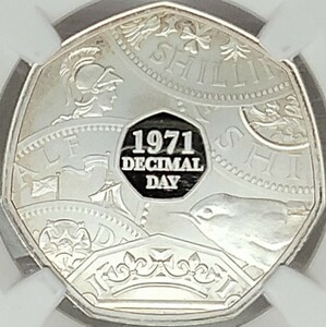 【世界11枚 BOX COA】十進法導入 50周年記念 2021年 イギリス 50ペンス NGC PF69UC ブリタニア 準最高鑑定 モダン コイン プルーフ 銀貨