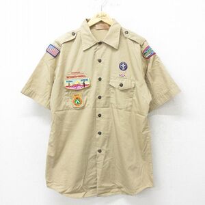 XL/古着 半袖 ボーイスカウト シャツ メンズ 90s Tkaen ロング丈 ベージュ カーキ 24jun26 中古 トップス