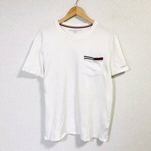 H8087dE TOMMY HILFIGER トミー ヒルフィガー Tシャツ 半袖Tシャツ ホワイト メンズ サイズL ポケットTシャツ 古着