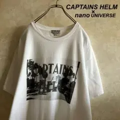 古着 キャプテンズヘルム ナノユニバース Wネーム プリントtシャツ 白 XL