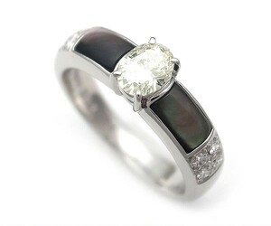 【緑屋質屋】田崎（タサキ・TASAKI)　ダイヤ・ブラックシェルリング　0.34ct　K18WG【中古】