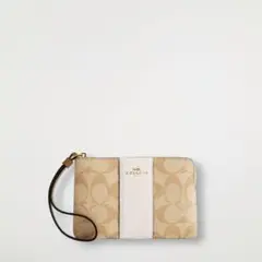 COACH コーナー ジップ リストレット シグネチャー キャンバス ストライプ