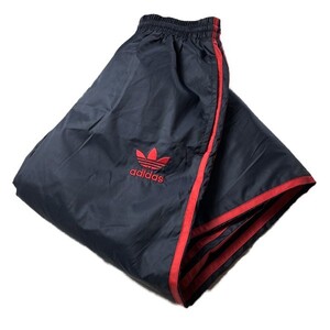 スポーツMix! 90s adidas アディダス トレフォイルロゴ ナイロン トラック パンツ ジャージ ブラック? レッド 黒 赤 S キッズ? 古着