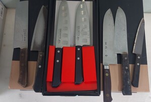 中古品 包丁まとめ売り7本 料理包丁 三徳包丁/万能包丁/ペティナイフ/カモメデポット包丁 有次 吉金