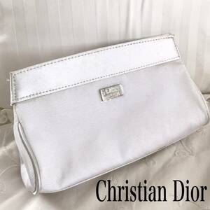 ★ クリスチャン・ディオール Christian Dior ディオール ホワイト ロゴ キャンバス マグネット ポーチ コスメポーチ 