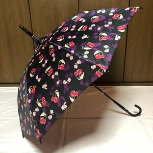 《新品》アナスイ・ANNA SUI／雨用長傘・パコダ【チェリー・ほとんど黒の濃いグレー】