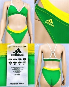 PY3-974◇//新品同様♪adidas/アディダス♪日本製♪ハイレグ*ビキニ*セパレート*グリーン×イエロー※一番安価な送料ゆうパケットなら250円