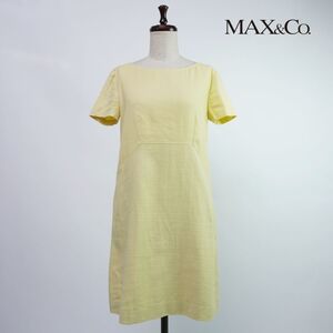 美品 MAX&Co. マックス&コー リネン 切替デザイン 半袖セミフレアワンピース 膝丈 裏地あり レディース 黄色 イエロー サイズM*RC153