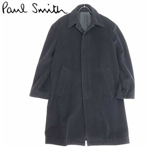 ◆Paul Smith ポールスミス ウール ステンカラー ロング コート 黒 ブラック L