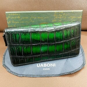 最高級 限定EU製＆定価68万◆UABONI*アメリカアリゲーター・ファスナー長財布◆希少 絶賛 手染 パティーヌ 幻 クロコ 本革 レザー ワニ革