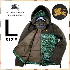 １円～　BURBERRY BLACKLABEL バーバリーブラックレーベル 三陽商会 ダウンジャケット　2way　ツートーンカラー カーキ Ｌサイズ　ヌプシ型