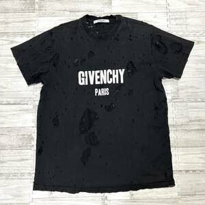 1円 希少 ジバンシー GIVENCHY デストロイ ダメージ Tシャツ 半袖 ロゴ サイズM相当 黒 ブラック