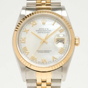 【1年間保証・仕上げ済】ROLEX ロレックス デイトジャスト 16233NR P番 K18YG×SS シェル文字盤×イエローゴールド 自動巻 腕時計