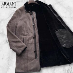 定価50万超!!!極暖の覇者!!!美品◎ARMANI COLLEZIONI アルマーニ コレツィオーニ リアルムートンコート ロング 羊革 ラムレザー 48 L位