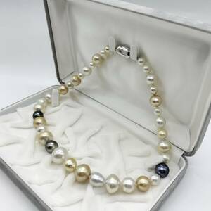 【激レア!!】本真珠 ナチュラル マルチカラー パール ネックレス 7mm〜14.5mm 44cm SILVER 刻印 69.2g pearl jewelry 白蝶 黒蝶 ゴールデン