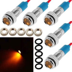 CESFONJER 5個8mm 1/4"LED金属インジケータライト12V防水信号ランプパイロットダッシュ方向性自動車用トラックボ