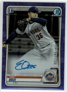 2020 Bowman Chrome Draft Eric Orze Auto Purple Refractor /250