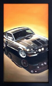 油絵 静物画『mustang gt500 elenor shelby』chaz作 肉筆１点物 シェルビー・マスタング 高級車 ガレージ C4.19-D8