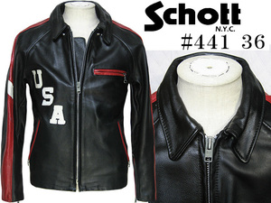 希少モデル！ショット(schott)レザーシングルライダースジャケット モデルNo.#441 ブラック×レッド