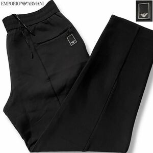 美品/Lサイズ●エンポリオ アルマーニ ストレッチ パンツ スラックス ズボン EMPORIO ARMANI イーグルロゴワッペン 黒 ブラック