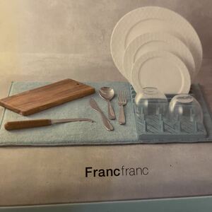 ◆新品◆Francfranc 食器洗い水切りトレイラック　コップ立て　皿立てディッシュスタンド　マイクロファイバーマット　フランフラン