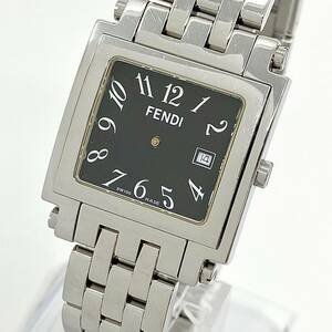 FENDI 腕時計 ウォッチ クォーツ quartz デイト Swiss ブラックフェイス シルバー 黒 銀 051-6000G-089 フェンディ ジャンク Y1038