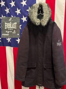 ★agnes b.×EVERLAST★アニエスベー×エバーラスト★別注★モッズコート★アウター★ファーフード★中綿★刺繍ロゴ★ブラック★黒★M★