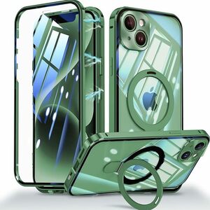 iPhone 14 iPhone 14Plus用 ケース 両面保護+MagSafe対応+ロック式+多機能一体スタンド ガラスケース アイフォン14 プラス スマホケース