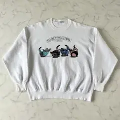 90s90年代USA製CrazyShirtスウェット猫クリバンキャット両面L白