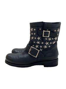 JIMMY CHOO◆BIKER LEATHER WITH STARS BOOTS/日本限定/ショートブーツ/37/BLK/レザー