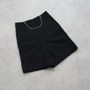 Alexander Wang アレキサンダーワン ショートパンツ ハーフパンツ ワイド ウールコットン 厚手 ボールチェーン装飾 ロールアップ 2 黒