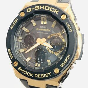 1円 美品 稼働品 CASIO カシオ G-SHOCK Gショック GST-W100G メンズ 腕時計 タフソーラー 電波 タフ ソーラー ブラック ゴールド