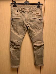 正規 17SS BALMAIN バルマン PANTARON BIKER 蛇腹 バイカー コットン デニムパンツ KAKI カーキ 27 S7H 5551 T027