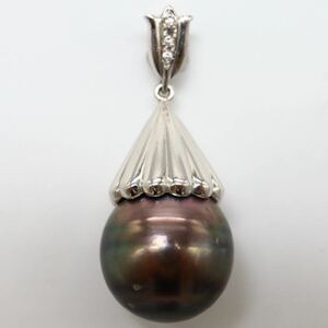 ◆Pt900 天然ダイヤモンド/南洋黒蝶真珠 ペンダントトップ◆N 約9.0g diamond pearl pendant EB7/EC0