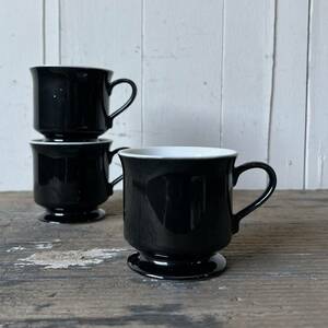 2個set 黒ビンテージコーヒーカップ デットストック 陶器　検: コーヒー 珈琲 デミタス ティーカップ 喫茶 カフェ レトロ アンティーク