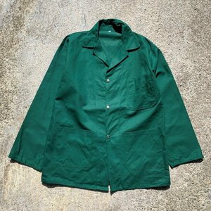 【L/XL】UNKNOWN ユーロワーク ショップコート グリーン 緑無地■ビンテージ オールド レトロ ヨーロッパ古着 ラボ カバーオール 綿ポリ