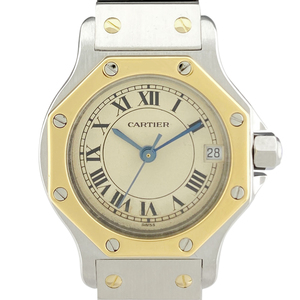 カルティエ CARTIER サントスオクタゴン SM 187903 腕時計 SS YG クォーツ アイボリー レディース 【中古】