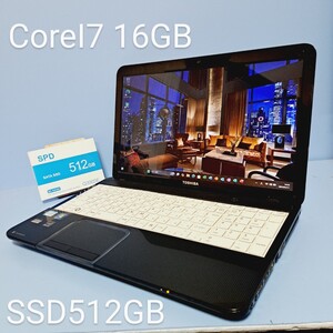 ★最強Corei7★/メモリ16GB/新品SSD512GB/Windows11/T552/58FB/Office2021/ブルーレイ/Webカメラ/東芝/dynabook/TOSHIBA/バッテリー新品