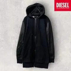 人気 DIESEL 羊革 レザー切替 パーカー ブルゾン グラフィック 黒ZIP