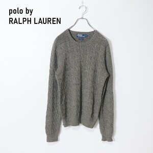 polo by RALPH LAUREN ポロバイラルフローレン ニット セーター アルパカ ケーブル編み ワンポイント刺 グレー M YC54