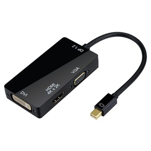 Mini DisplayPort1.2/Thunderbolt to HDMI/DVI/VGA 変換アダプタ Mini DP-DVI(24+1)ピン/VGA/HDMI4K2K 2160P 黒