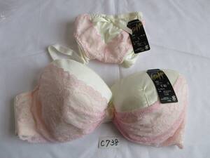 【C-738】オフ白×ピンク　ブラジャーE80　ショーツL　セット　未使用