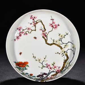 大清雍正年製款 粉彩 過枝梅花盤 唐物 陶磁器 中国美術 工芸品 HB911
