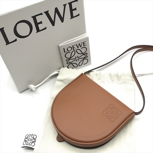 美品 LOEWE ロエベ ヒール ポーチ スモールソフトカーフ コイン カード ケース ショルダー バッグ 斜め掛け ブラウン レディース k4465